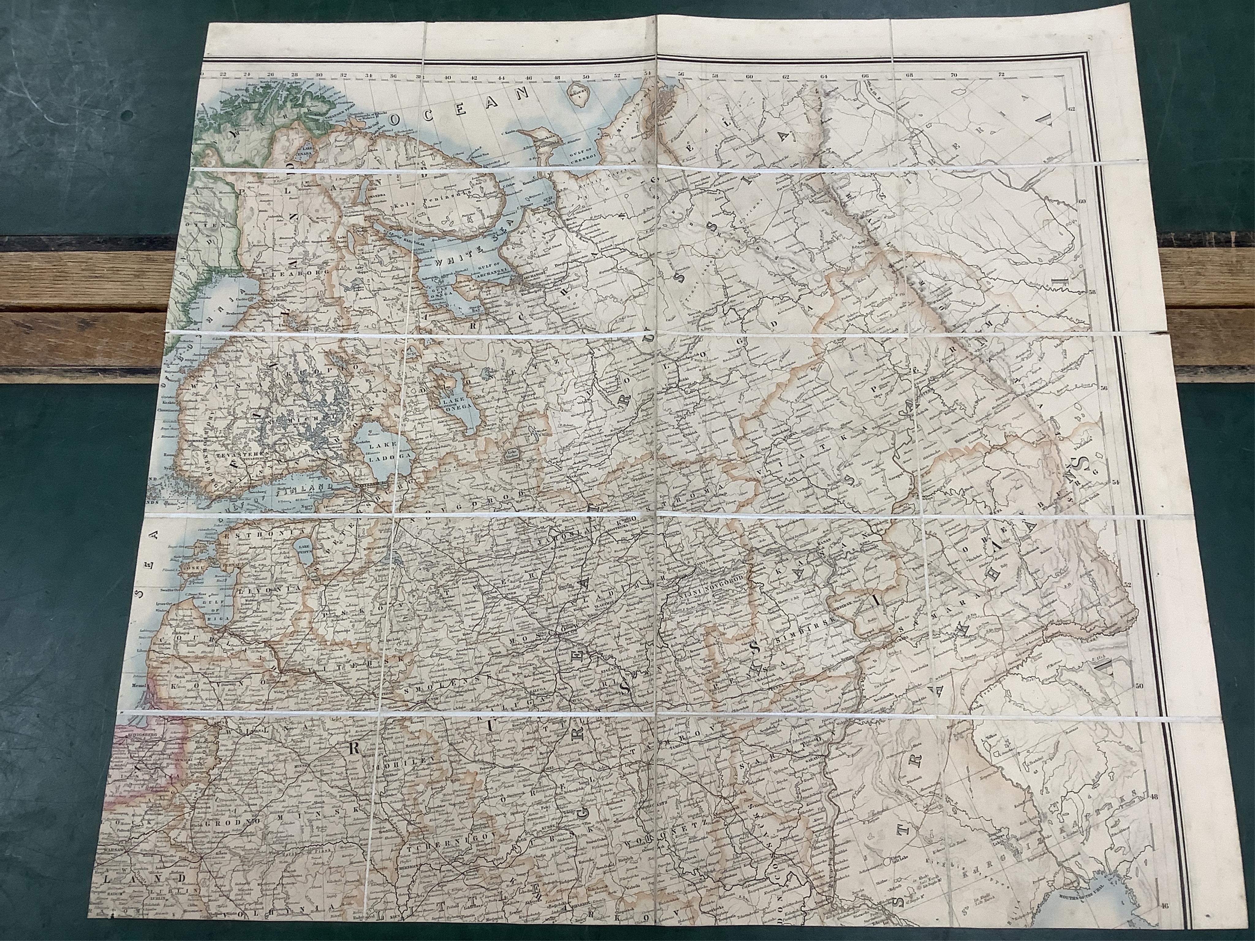 Stanford's Library Map of Europe ... by A. Keith Johnston ... 4 sheets, coloured and folded on line, sheets approx. 75 x 82cm within ruled borders, contained in original morocco case, 1876